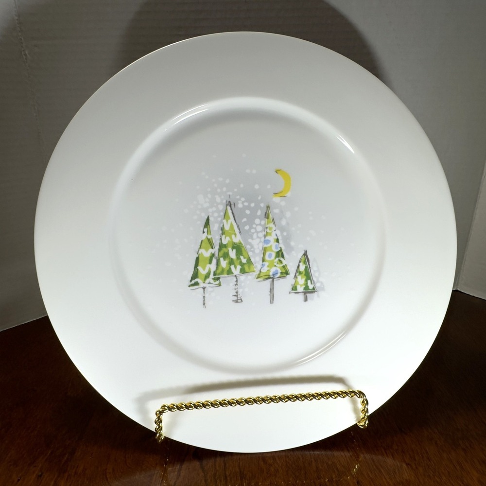 Crate & Barrel Christmas Winter 12" Serving or Chop Plate Xmas Trees Snow Moon